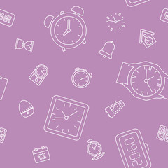 Watch - Vector background (seamless pattern) of watch, stopwatch, hourglass, timer, wristwatch, calendar for graphic design