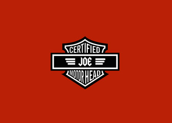 Joe Name Art Motor Head Theme Design Black and White Emblem with Orange Background uniquely personalized Illustration 