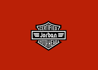 Jordan Name Art Motor Head Theme Design Black and White Emblem with Orange Background uniquely personalized Illustration 