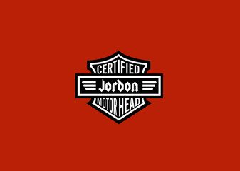 Jordon Name Art Motor Head Theme Design Black and White Emblem with Orange Background uniquely personalized Illustration 