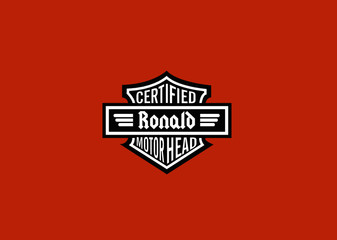 Ronald Name Art Motor Head Theme Design Black and White Emblem with Orange Background uniquely personalized Illustration 