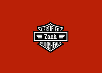 Zach Name Art Motor Head Theme Design Black and White Emblem with Orange Background uniquely personalized Illustration  - obrazy, fototapety, plakaty