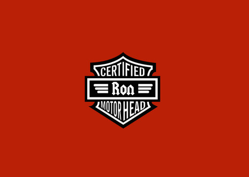 Ron Name Art Motor Head Theme Design Black and White Emblem with Orange Background uniquely personalized Illustration 
