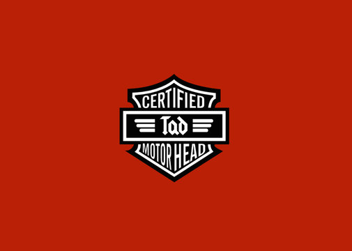 Tad Name Art Motor Head Theme Design Black and White Emblem with Orange Background uniquely personalized Illustration 