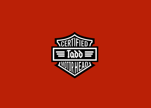 Tadd Name Art Motor Head Theme Design Black and White Emblem with Orange Background uniquely personalized Illustration 
