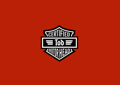 Tod Name Art Motor Head Theme Design Black and White Emblem with Orange Background uniquely personalized Illustration 