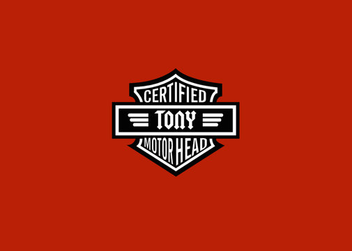 Tony Name Art Motor Head Theme Design Black and White Emblem with Orange Background uniquely personalized Illustration 