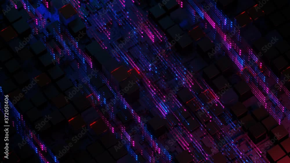 Aufkleber data transfer in virtual network. neon blue pink light trails. futuristic technologies design. 3d re