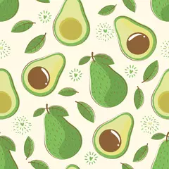 Behang Avocado naadloze patroon avocado met blad