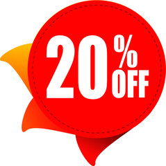 Sale tag, discount 20% off, isolated sticker, banner design template, vector illustration