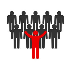 Set of 3D stick figures with team leader, vector illustration.