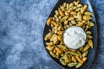 Fried Okra Tempura with Yogurt / Yoghurt Sauce.