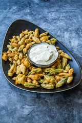Fried Okra Tempura with Yogurt / Yoghurt Sauce.