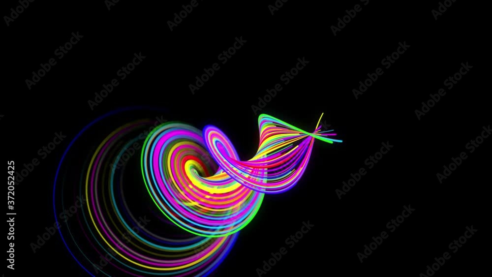 Poster stylish creative abstract background in 4k. colored lines swirling in spiral fly along swirling path