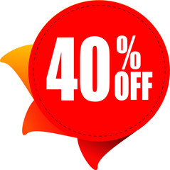 Sale tag, discount 40% off, isolated sticker, banner design template, vector illustration