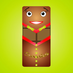 Funny chocolate. Light chocolate bar. Cartoon kawaii emoticon. Vector illustration. EPS 10
