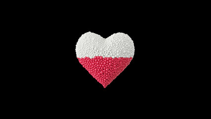 Independence day Poland. 11 November. Heart shape made out of shiny spheres on black background.