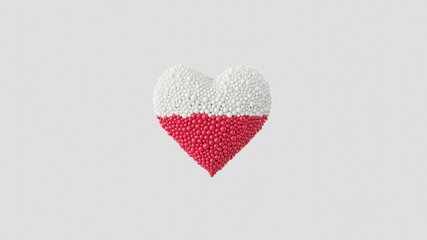 Independence day Poland. 11 November. Heart shape made out of shiny spheres on white background.