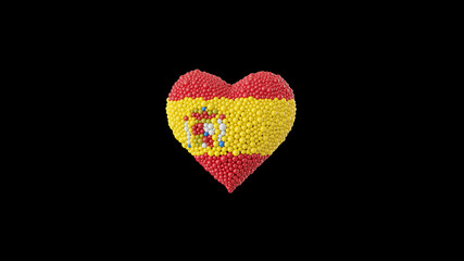 Spain National Day. October 12. Heart shape made out of shiny spheres on black background.