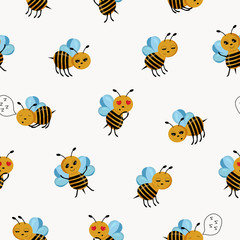 Seamless pattern with cute bees. Colorful illustration. Vector illustration on a white background for Wallpaper.