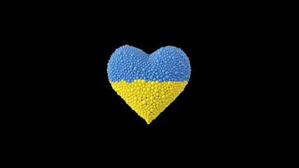 Independence day Ukraine. August 24. Heart shape made out of shiny spheres on black background.