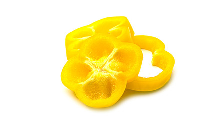 Fototapeta na wymiar Slices of sweet yellow bell pepper on white background. High quality photo