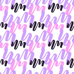 Purple pink black calligraphic brush seamless, design for any purposes. Isolated vector sign symbol. Hand paint design element. Handwritten brush lettering. Vector seamless pattern. Ink splatter.