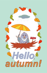 Autumn greeting card or template for flyer, banner. Hand made pattern.