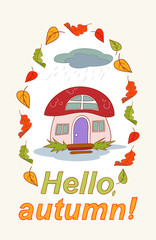 Autumn greeting card or template for flyer, banner. Hand made pattern.