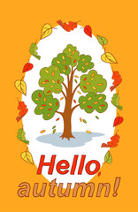 Autumn greeting card or template for flyer, banner. Hand made pattern.