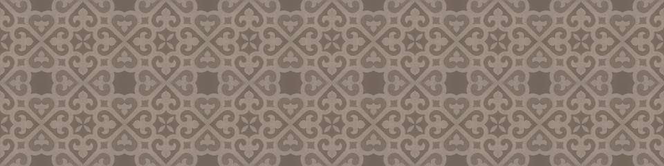 Brown beige vintage retro geometric mosaic heart leaves flower print motif cement tiles fabric textile paper texture background banner panorama