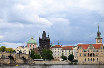 Charles bridge and old town Prague riverside
