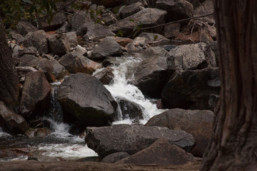 Cascading river around rocks
