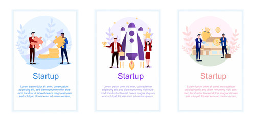 Vector illustration concept of business startup. Set of people create business in different fields