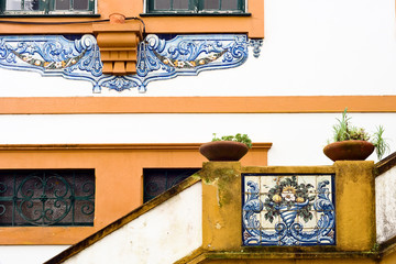 polychrome azulejos panels in a house in Aveiro, Portugal