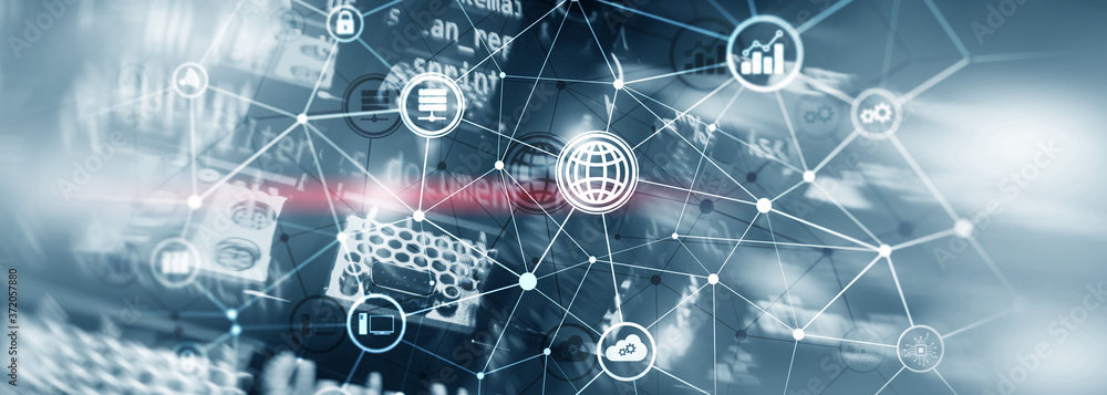 Poster universal technological background for your project. web and lines.