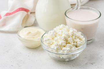 Obraz na płótnie Canvas Healthy fresh delicious dairy products. Copy space.