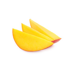 Slices of ripe mango isolated on white. Exotic fruit