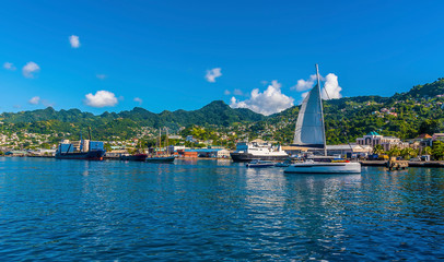 A view across the seafront of Kingstown, Saint Vincent in the early morning light