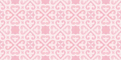 Pastel pink white vintage retro geometric mosaic heart leaves flower print motif cement tiles fabric textile paper texture background