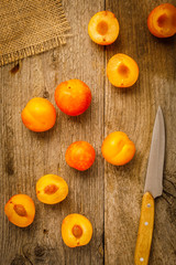 fresh organic cherry plums on wooden background