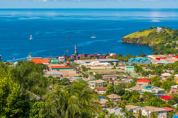 A view looking down on Kingstown and the harbour in Saint Vincent