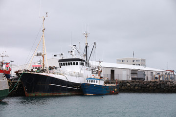 Fototapeta premium Trawlers are moored in port. Iceland