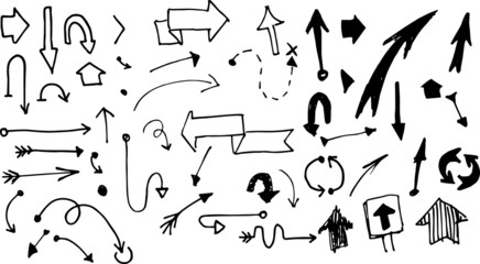 A big Set of hand drawn vector arrows. Isolated on white.