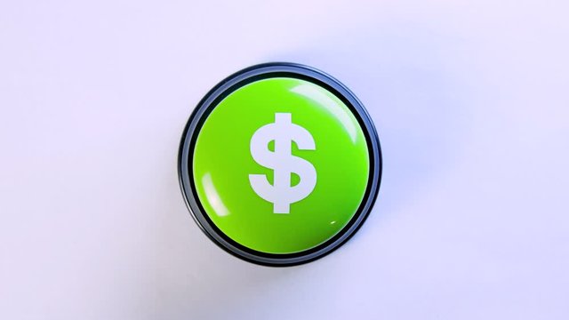 Business person pushing green glossy money button with dollar sign. Press button to earn big bucks. 4K video for payment system, financial institution, stock market, digital wallet, crediting, banks