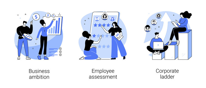 Personal Growth Abstract Concept Vector Illustration Set. Business Ambition, Employee Assessment, Corporate Ladder, Goal Achievement, Startup Project Support, Job Performance Review Abstract Metaphor.