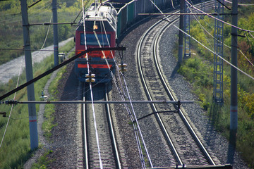 Approaching locomotive, train, photo from above