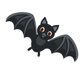 Little bat cartoon character on white background, vector illustration