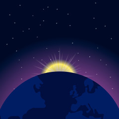 Obraz na płótnie Canvas Earth and sunrise in space