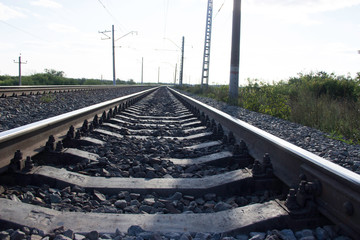 
Railroad, rails and sleepers going into the distance